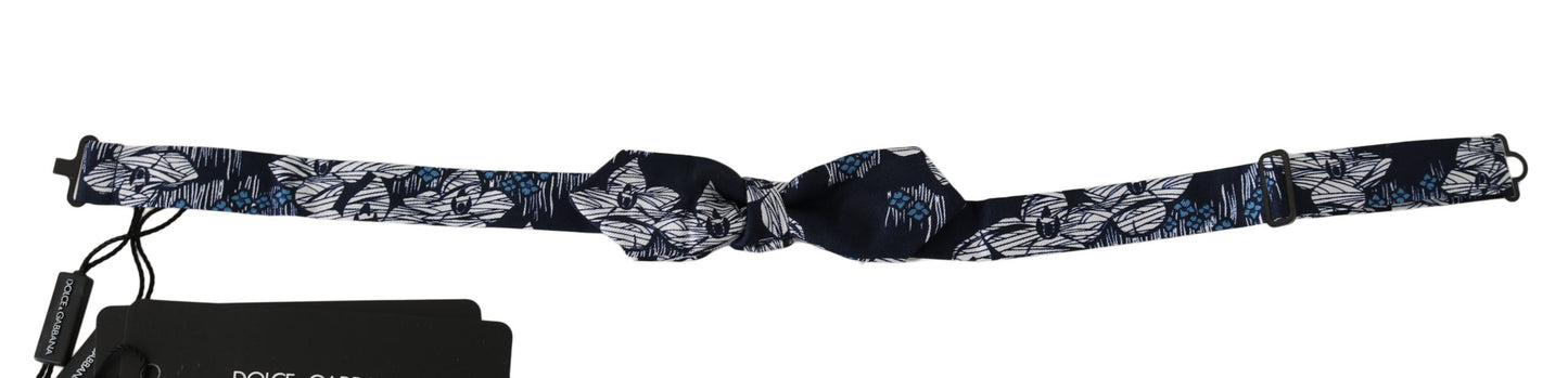 Dolce & Gabbana Marineblaue, florale, schmale Papillon-Fliege mit verstellbarem Hals