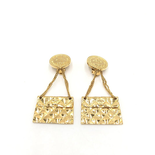 Chanel Bag Motif Clip-On Drop Earrings