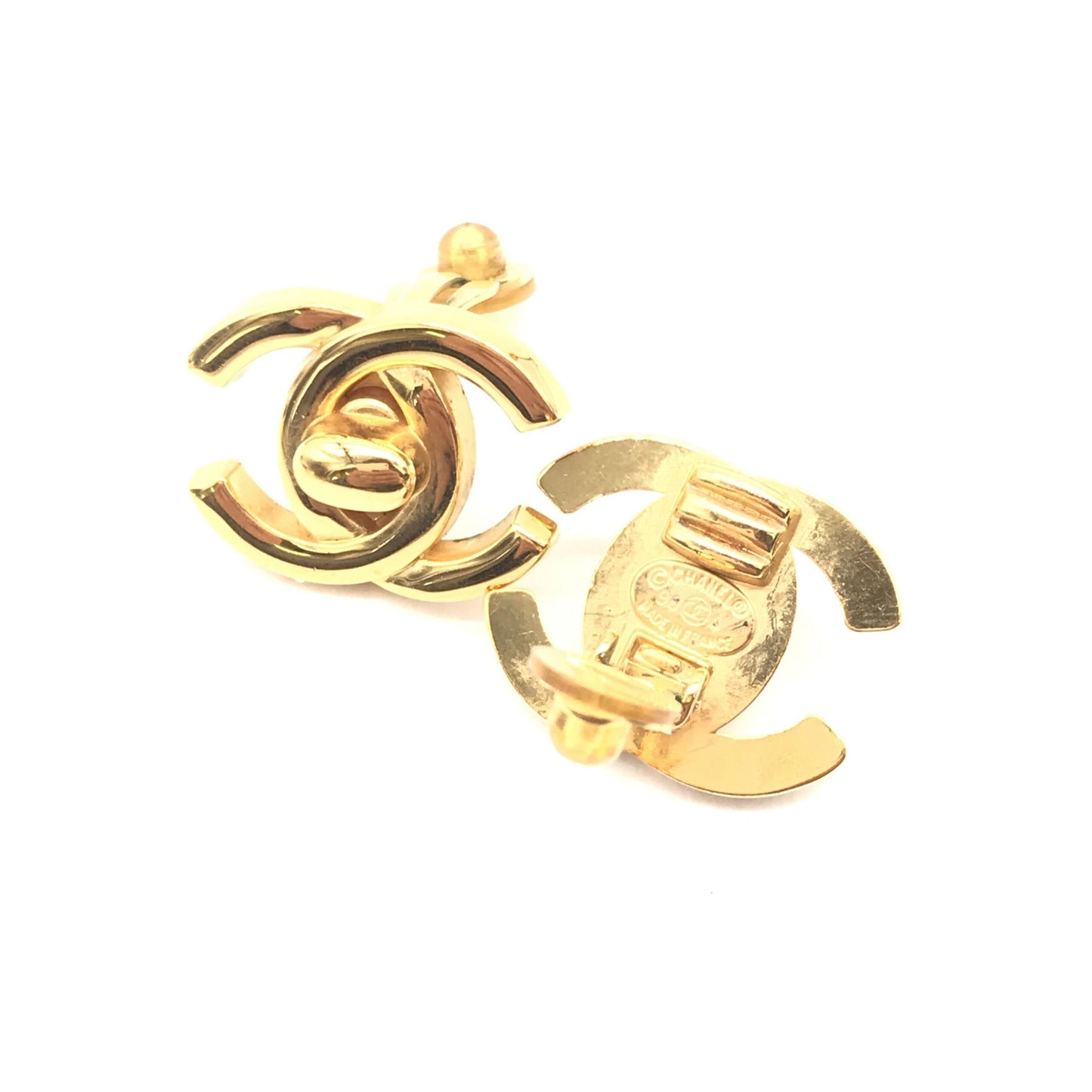 Chanel Gold PLated CC Turnlock Clip-On Earrings