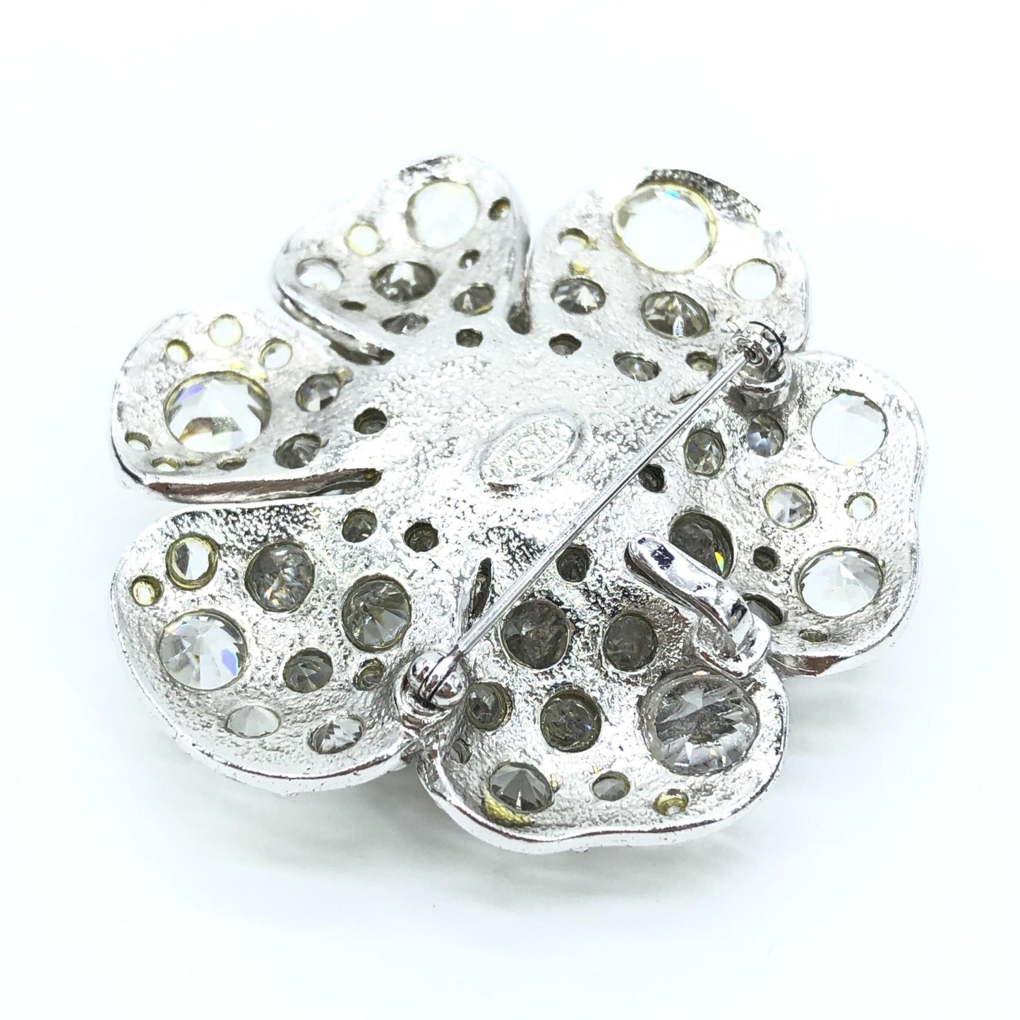 Chanel Silver Crystal Camellia Flower Brooch