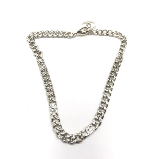 Chanel Silver Tone Curb Chain Link Necklace