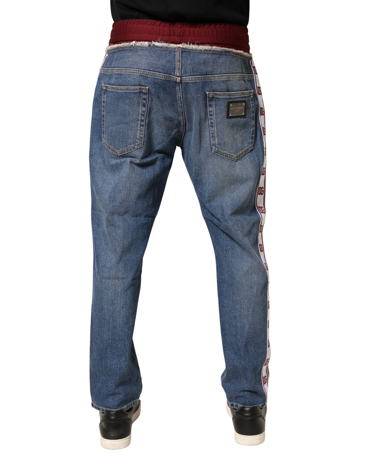 Dolce & Gabbana Blaue Baumwoll-Denim-Jeans mit geradem Bein und Tunnelzug