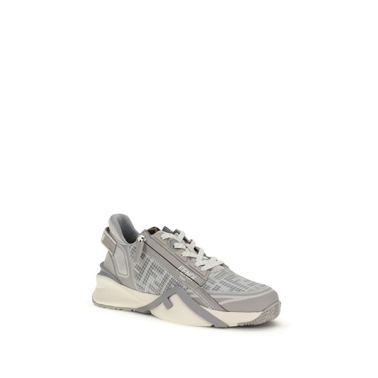 Fendi Gray Calf Leather Bos Taurus Athletic Sneakers