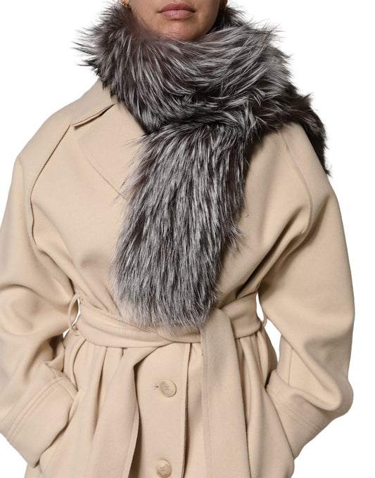 Dolce & Gabbana Grauer Fuchspelz-Halswickelwärmer-Winterschal