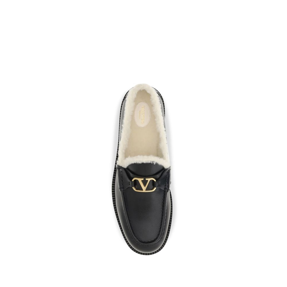 Valentino Garavani Black Calf Leather Bos Taurus Slip-On Loafers