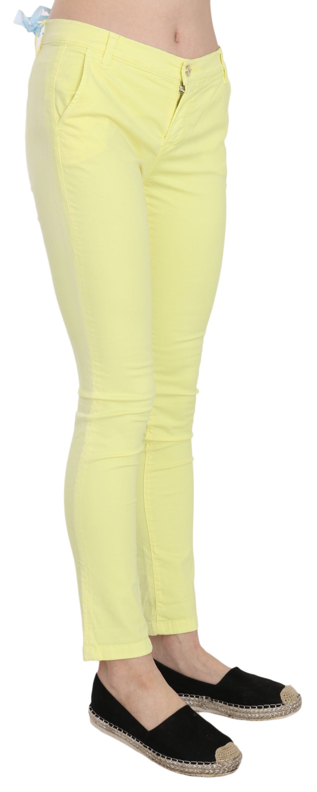 PINKO – Enge, legere Hose aus Stretch-Baumwolle in Gelb mit niedriger Taille