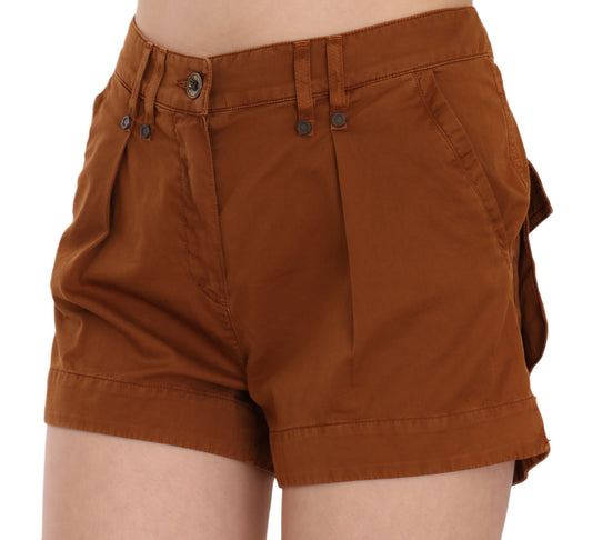 PLEIN SUD – Braune Mini-Shorts aus Baumwoll-Jeansstoff mit mittlerer Taille