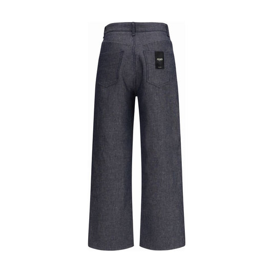 Fendi Blue Linen Relaxed Fit Jeans