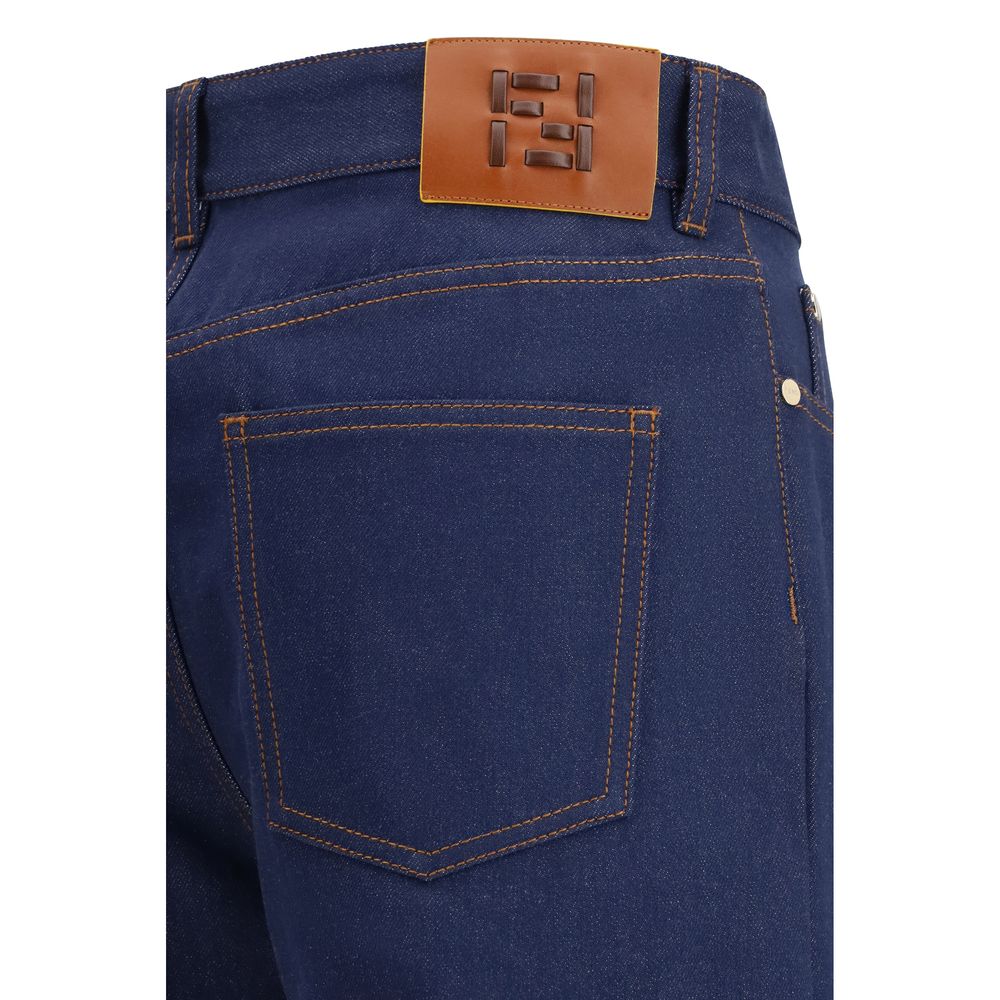 Fendi Blue Cotton Straight-Leg Jeans