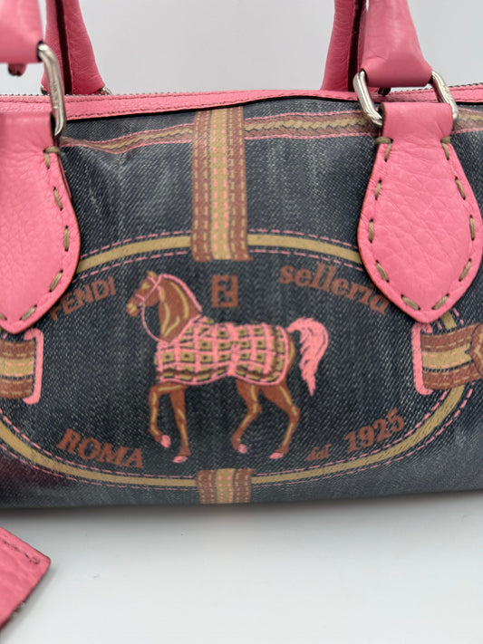 Fendi FENDI Bauletto Canvas Print Selleria Handbag