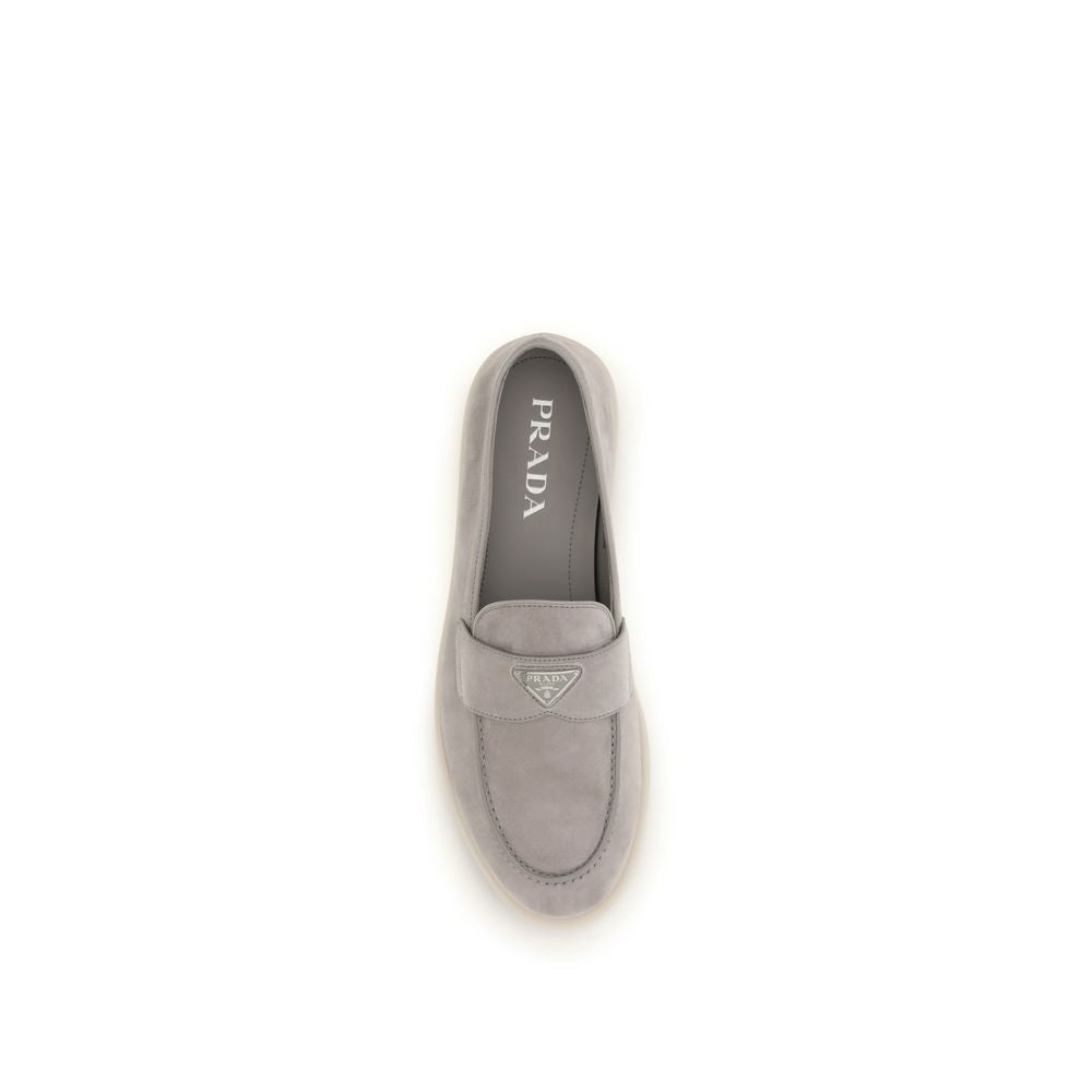 Prada Gray Calf Leather Bos Taurus Slip-On Loafers