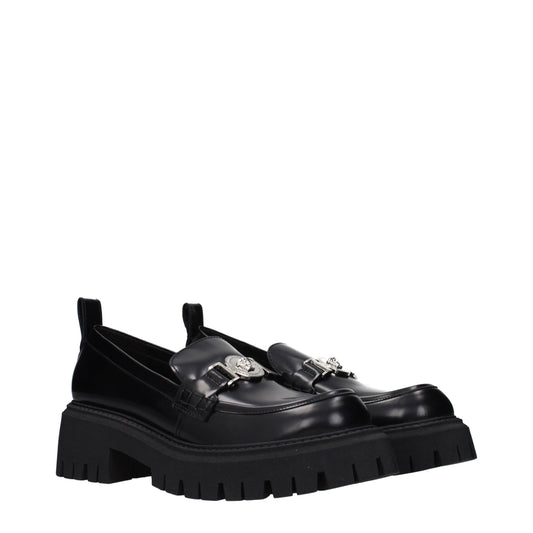 Versace Black Leather Platform Loafers