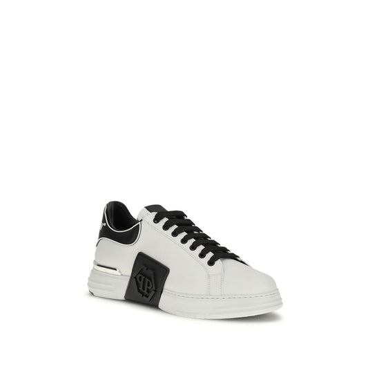 Philipp Plein White Calf Leather Bos Taurus Low Top Sneakers