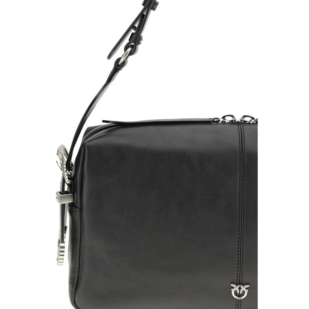PINKO Black Calf Leather Bos Taurus Shoulder Bag