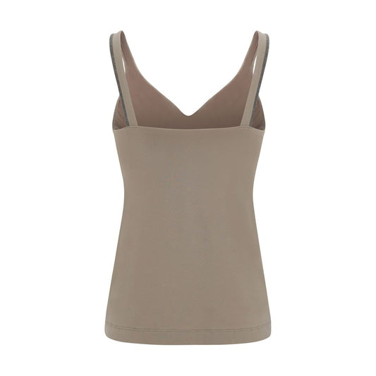 Brunello Cucinelli Beige Cotton Sleeveles T-Shirt