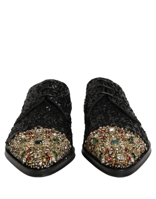 Dolce & Gabbana Black Sequin Embellished Men Derby Dress Shoes