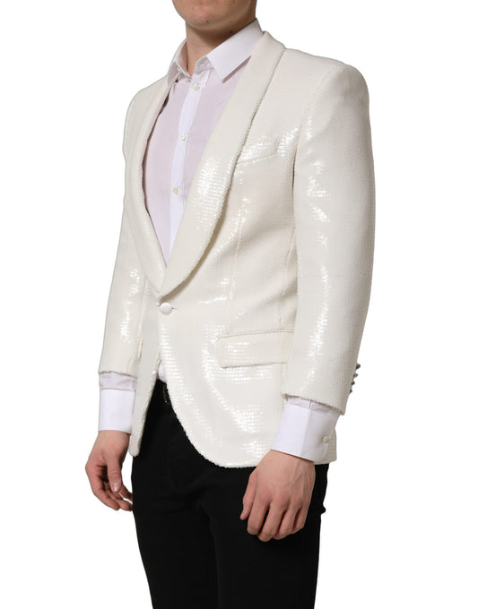 Dolce & Gabbana White Viscose Single Breasted Blazer Jacket