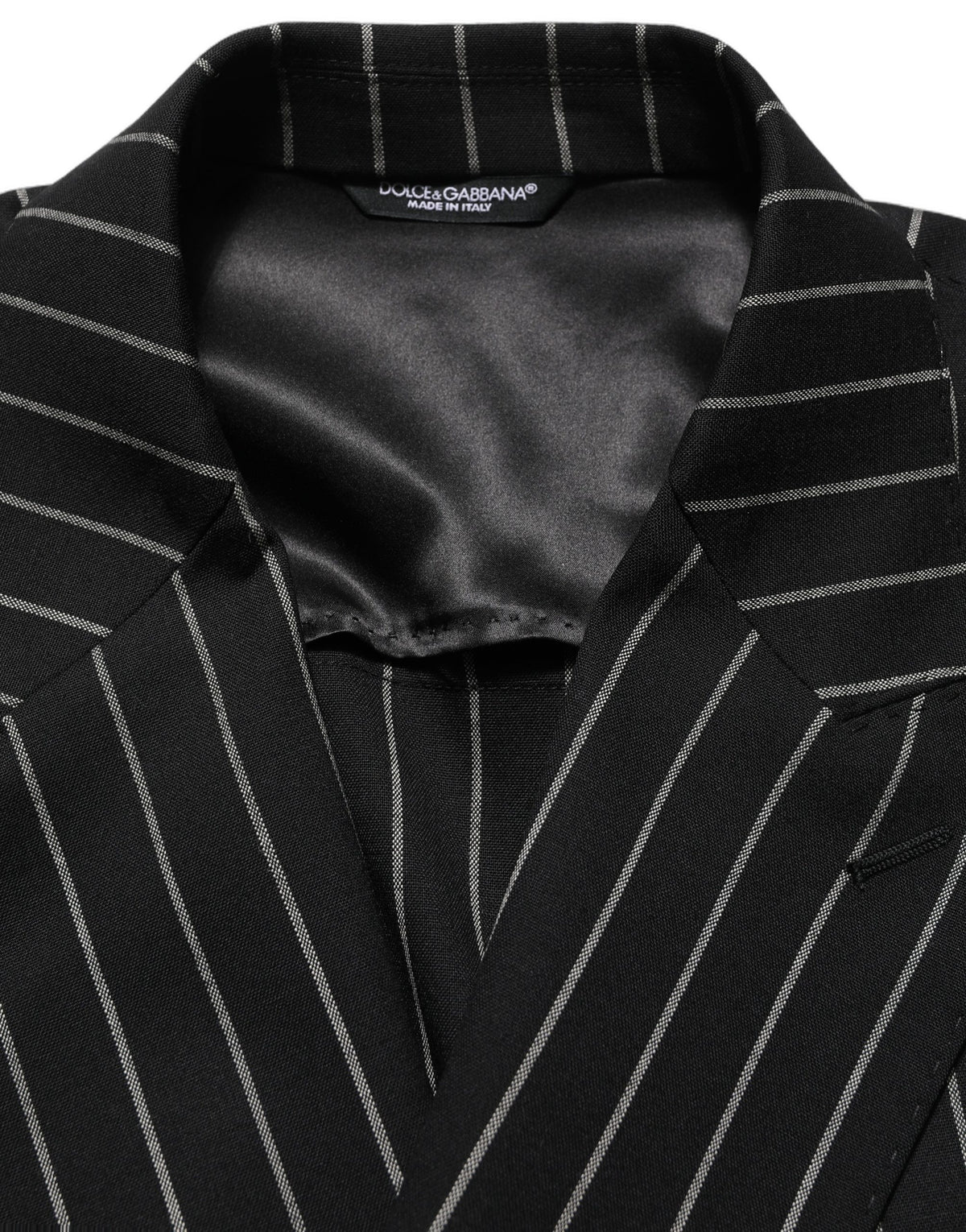 Dolce & Gabbana Dunkelgrau Gestreifte Woll-Doppelreiher-Jacke