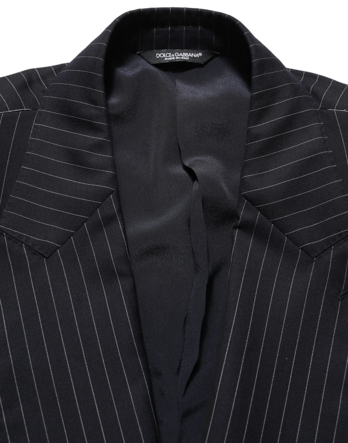 Dolce & Gabbana Dunkelgrau Gestreifte Woll-Doppelreiher-Jacke
