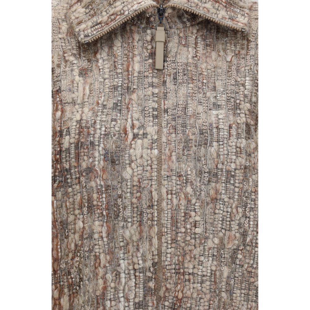 Brunello Cucinelli Beigefarbener Mohair-Cardigan