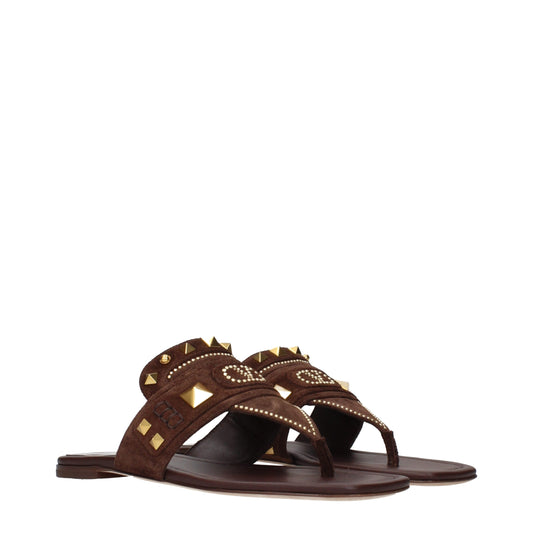 Valentino Garavani Brown Leather Flip-Flop Sandals