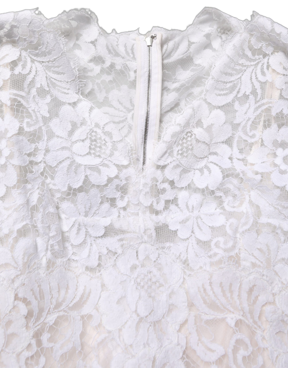 Dolce & Gabbana Weißes Baumwoll-Kleid aus floraler Spitze, lang