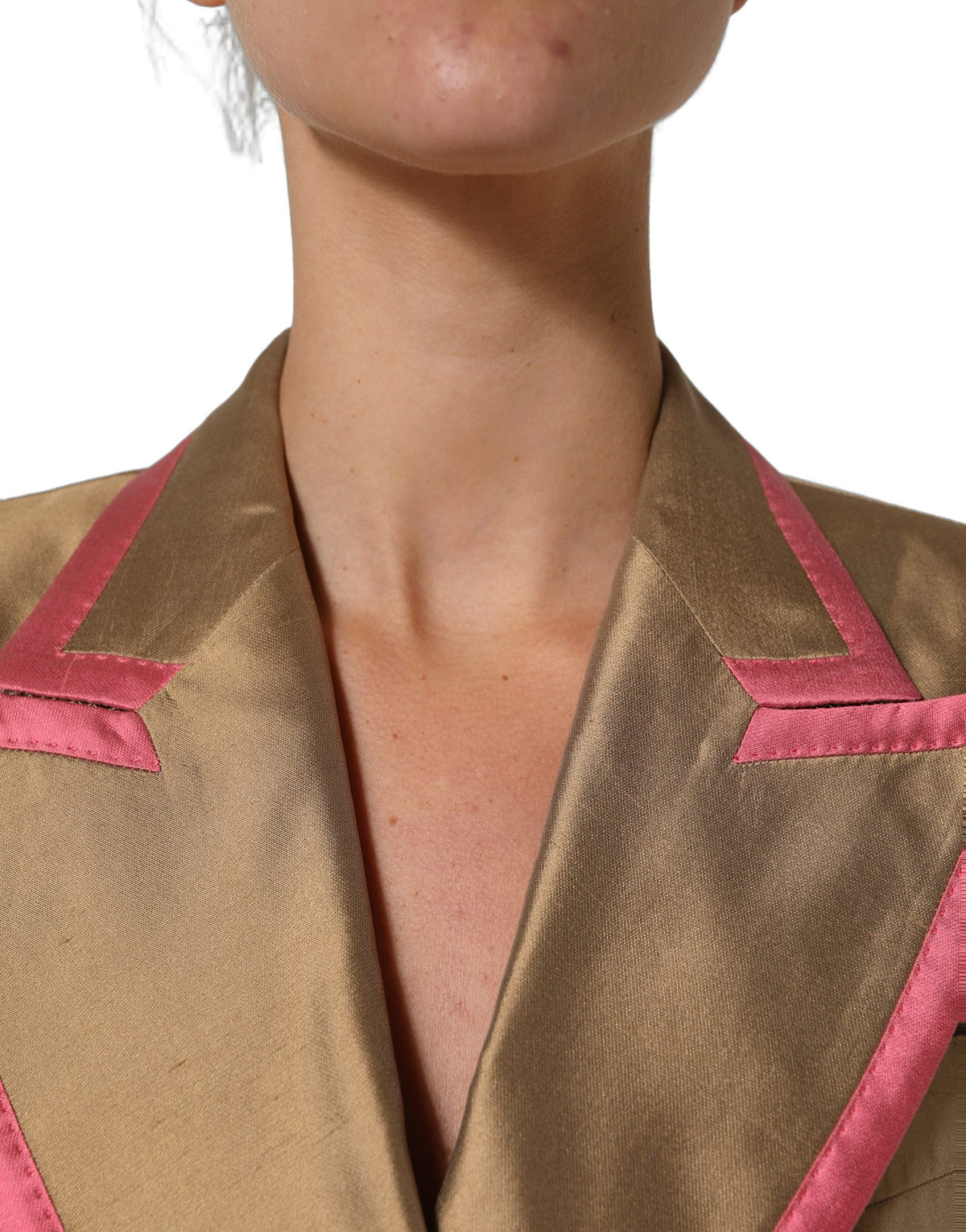 Dolce & Gabbana Goldene Seidenjacke im Zweireiher-Stil