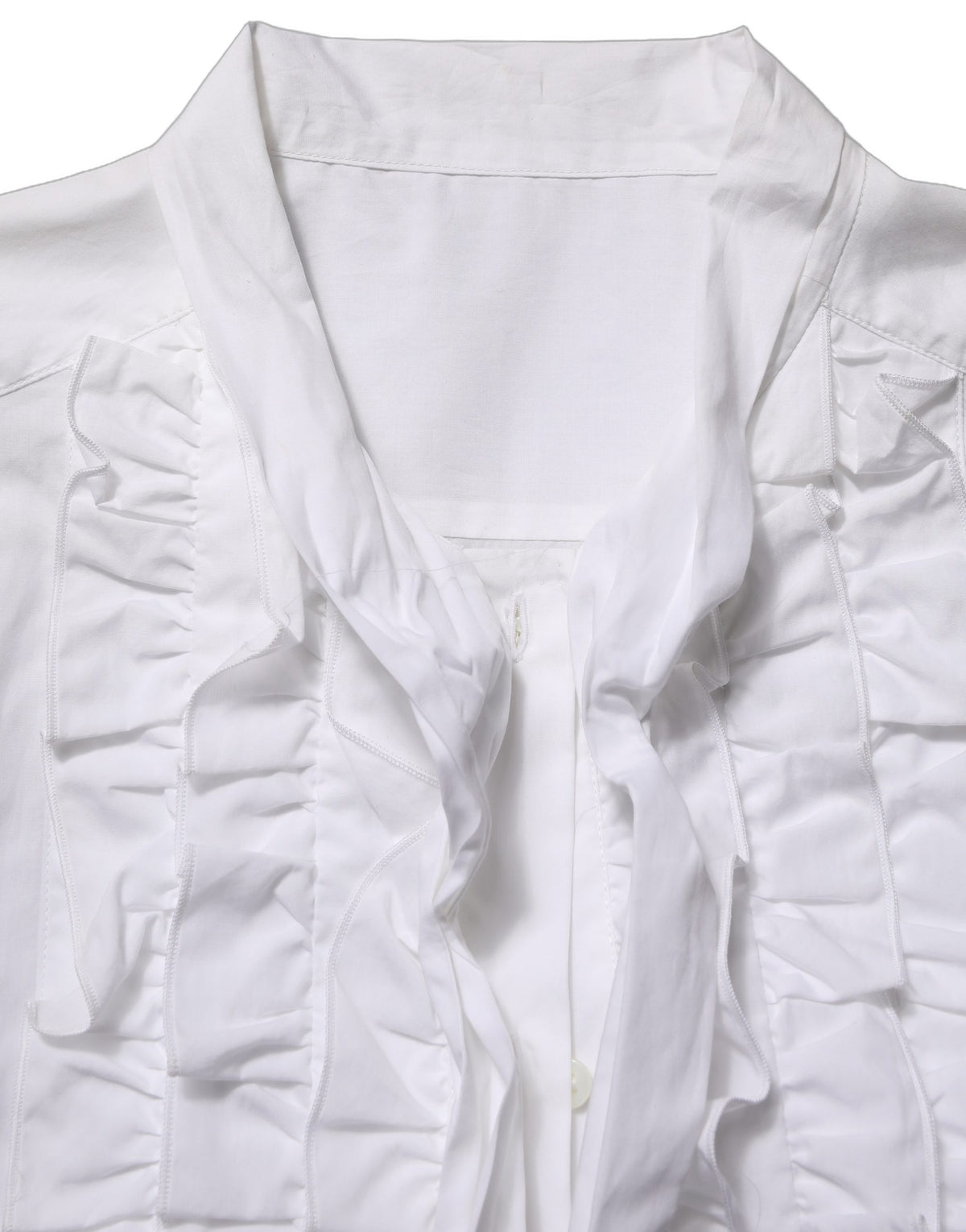 Dolce & Gabbana Weiße Bluse mit Rüschenlatz und langen Ärmeln