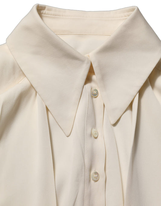 Dolce & Gabbana Off White Ascot Collar Long Sleeves Blouse Top