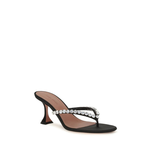 Amina Muaddi Black Silk Stiletto Heel Sandals