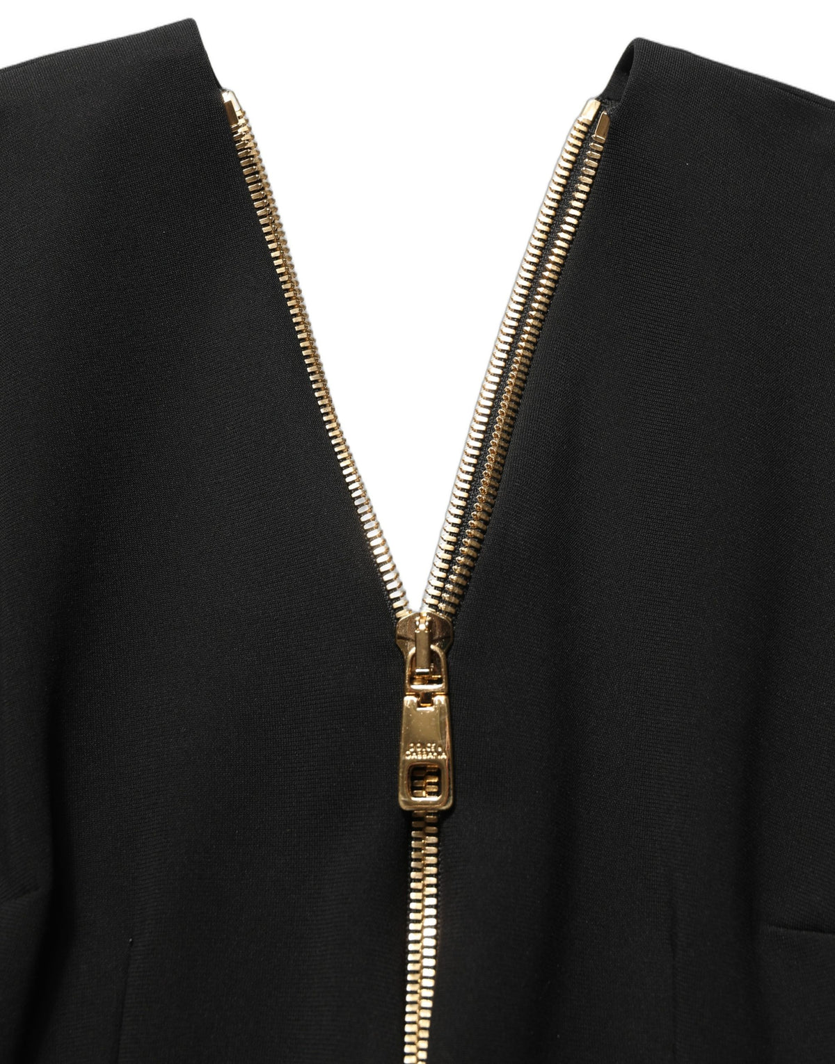 Dolce & Gabbana Schwarzes Langärmeliges Midi-Kleid mit Reißverschluss vorne