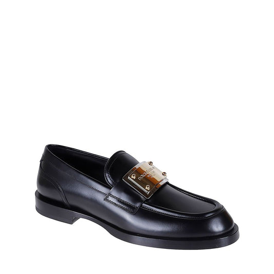 Dolce & Gabbana Black Calfskin Slip-On Loafers