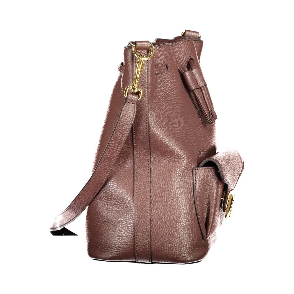 Coccinelle Damen Handtasche aus braunem Leder mit Kordelzug, Drehverschluss und Fach