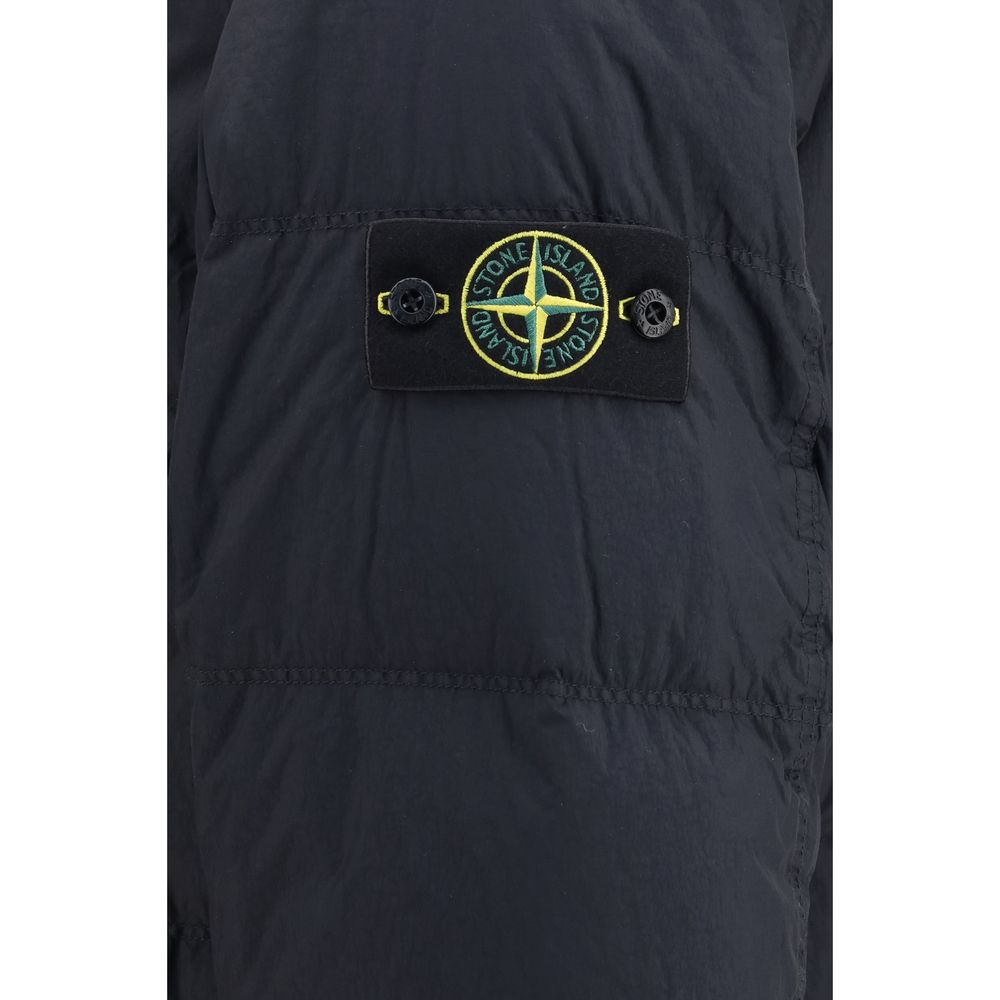 Stone Island Blue Nylon Full-Length Jacket