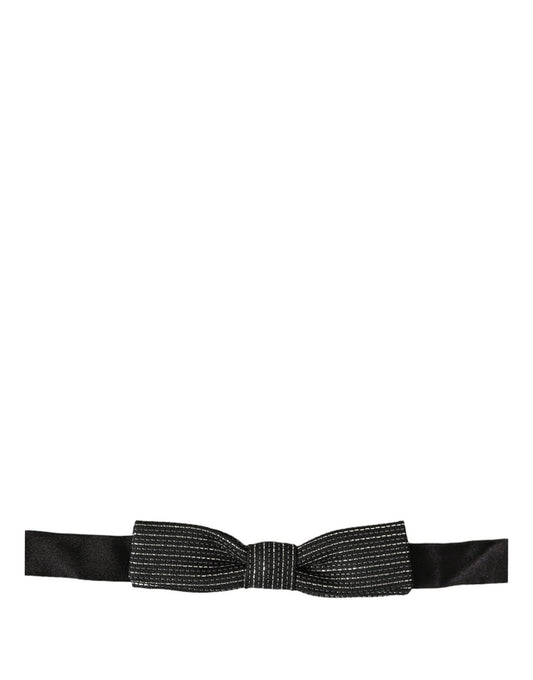 Dolce & Gabbana Men Black Silver Ribbed Adjustable Neck Papillon Bow Tie