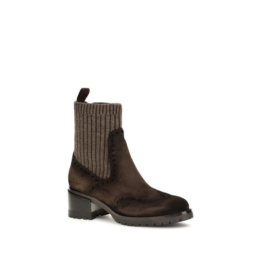 Santoni Brown Calf Leather Bos Taurus Ankle Boots