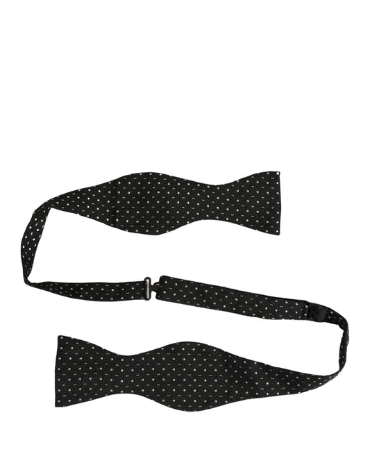 Dolce & Gabbana Black White Polka Dot Adjustable Neck Papillon Bow Tie