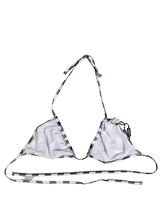 Dolce & Gabbana Black White Checkered Halter Beachwear Bikini Top