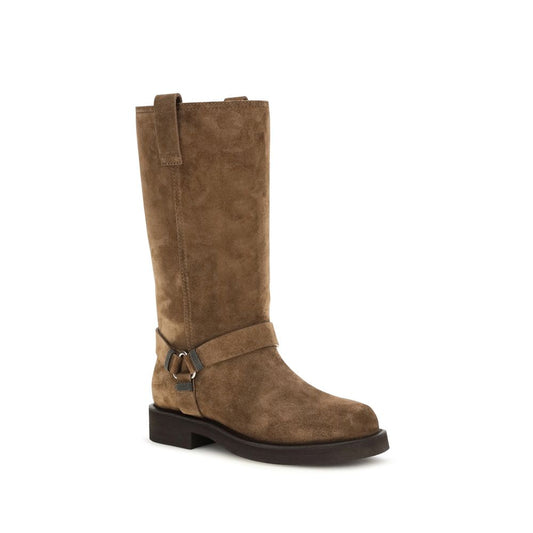 Brunello Cucinelli Brown Calf Leather Bos Taurus Flat Boots