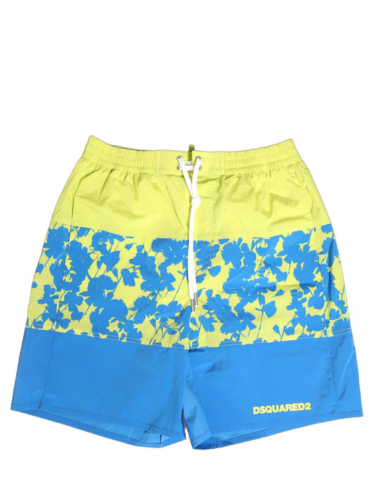 Dsquared² Blue Yellow Floral Boxer Shorts Beachwear Swimwear
