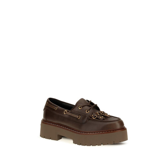 PINKO Brown Calf Leather Bos Taurus Platform Loafers