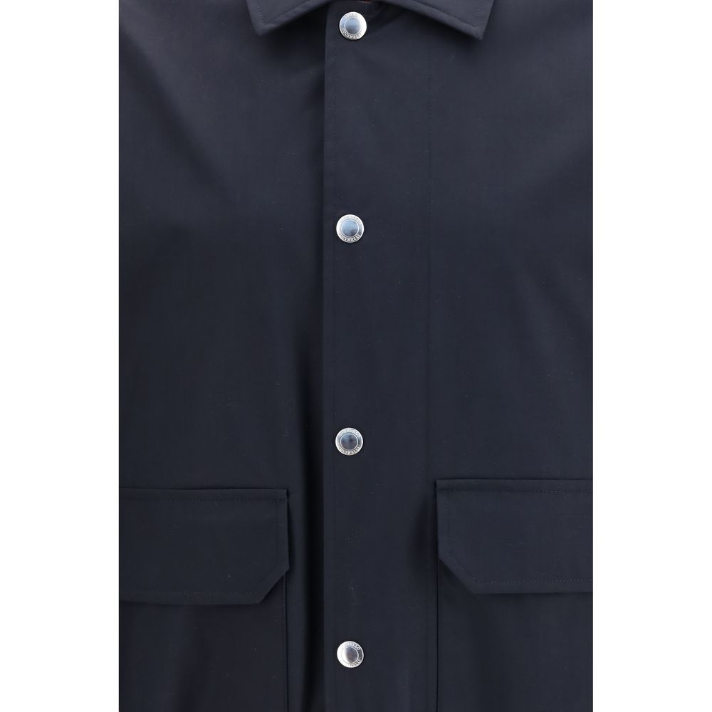Brunello Cucinelli blaue Seiden-Bikerjacke