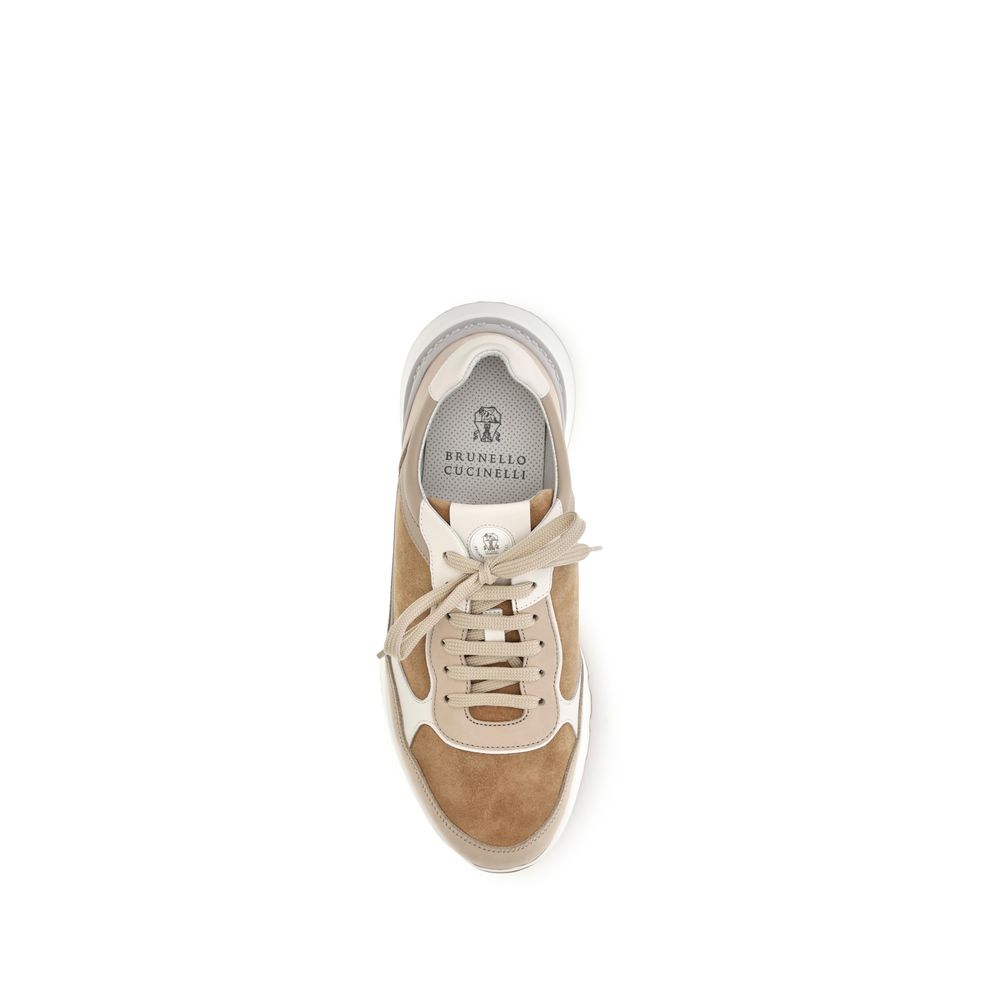 Brunello Cucinelli Beige Kalbsleder Bos Taurus Low Top Sneakers
