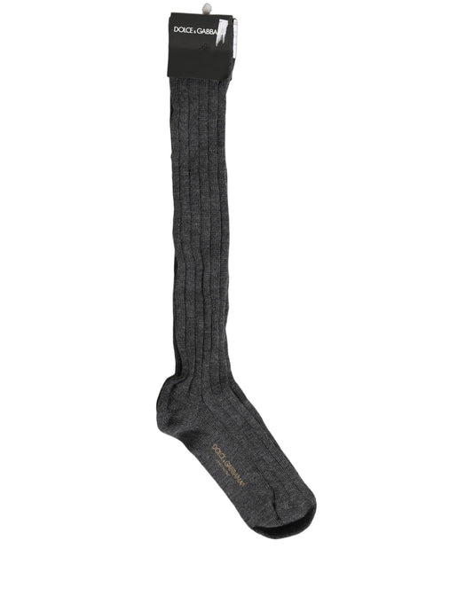 Dolce & Gabbana Gray Wool Blend Over The Calf Accessory Socks