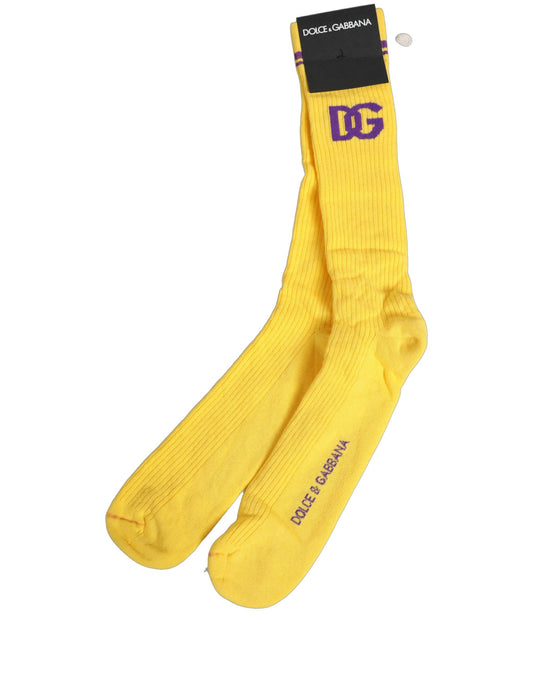 Dolce & Gabbana Men Yellow DG Logo Over Calf Accessory Socks