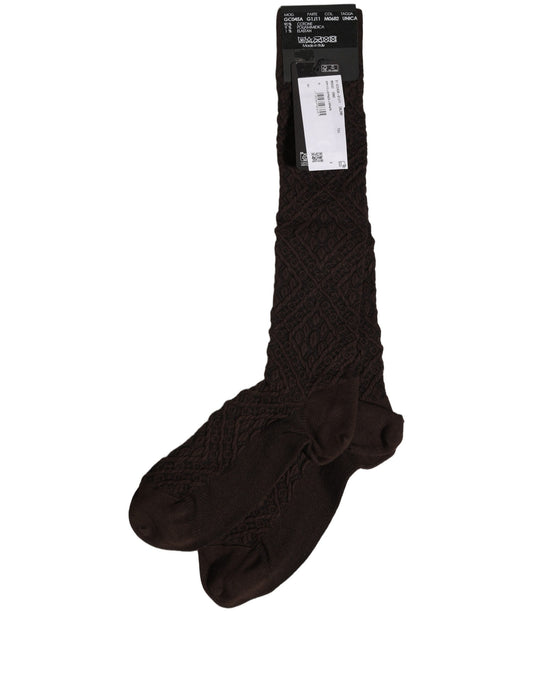 Dolce & Gabbana Dark Brown Cotton Knit Knee High Accessory One Size Socks