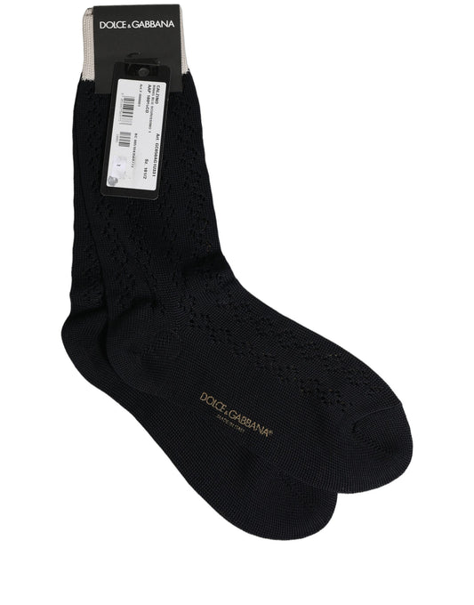 Dolce & Gabbana Dark Blue Cotton Knit Mid Calf Accessory Socks