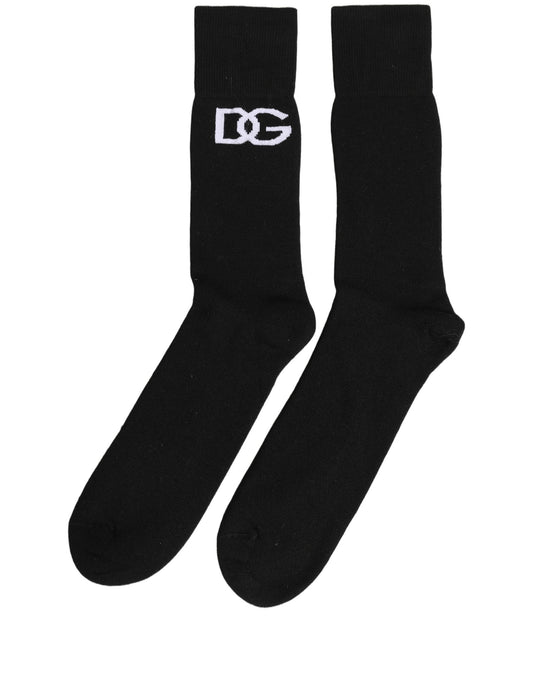 Dolce & Gabbana Men Black Cotton DG Logo Mid Calf Accessory Socks