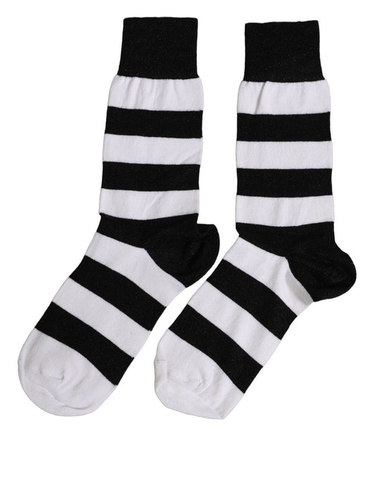Dolce & Gabbana Black White Stripes Mid Calf Accessory Socks
