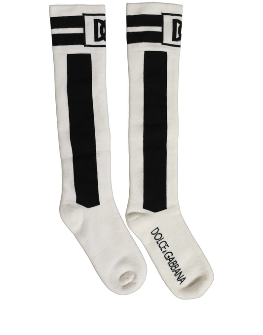 Dolce & Gabbana White Black Cotton Stretch Knee High Socks